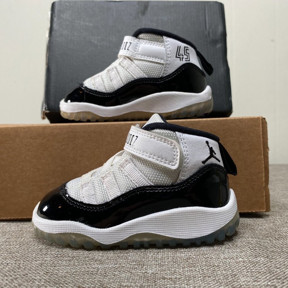 Nike Jordan 11 Retro Sneaker Shoes (TD) 5C Black-Dark Concord White 378040-100